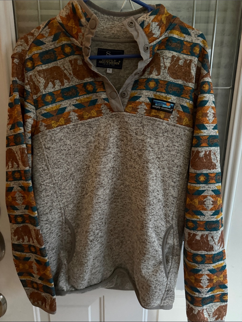 Southern Marsh Women’s Beige Heather Pullover Sweater/Patterned Shoulders 0132